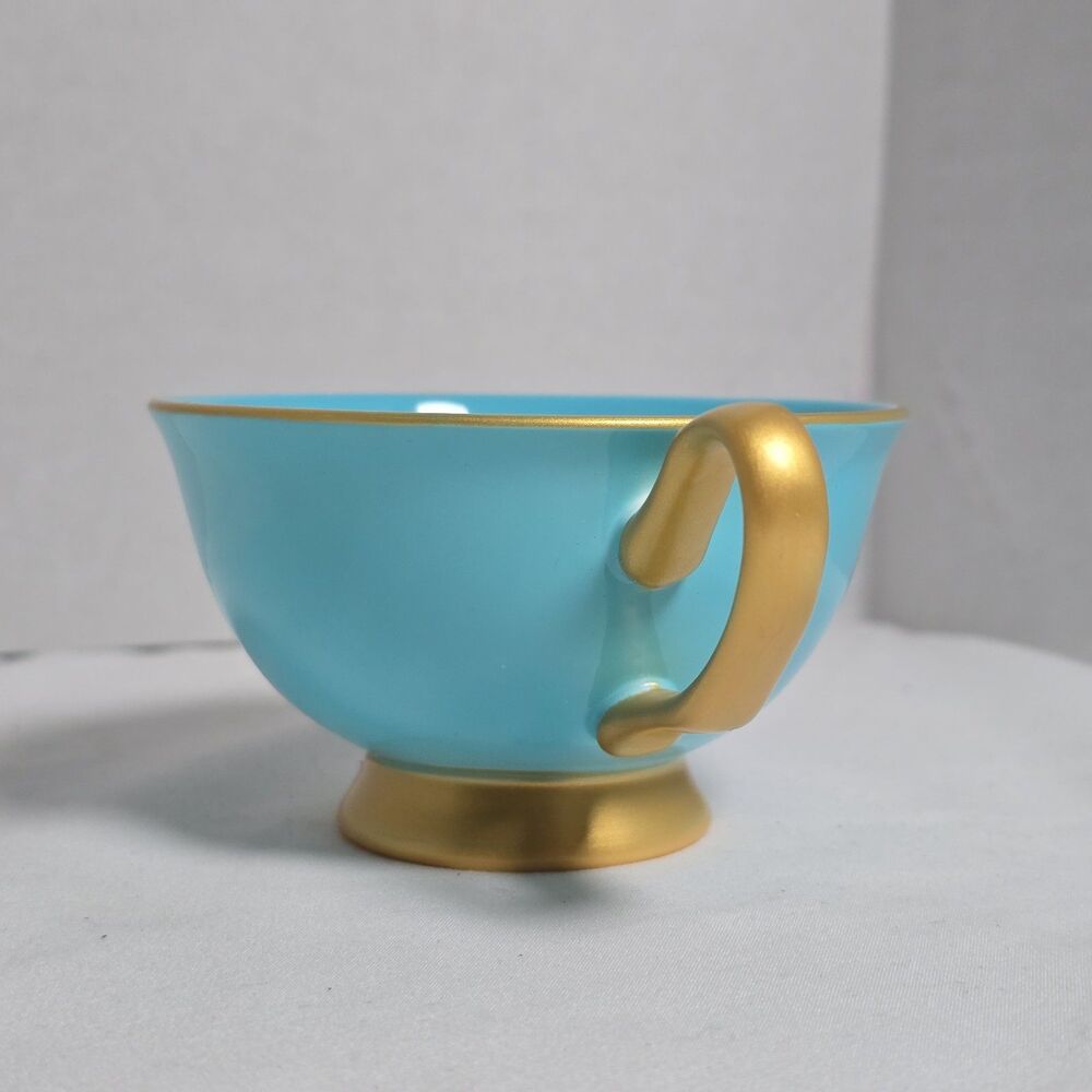 Shelley Gracie Fine Bone China Aqua Blue/Turquoise & Gold Teacup & Saucer + Box - Picture 11 of 16